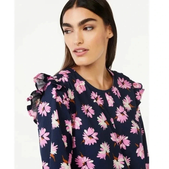 NWT Free Assembly Floral Long Sleeve Blouse - Picture 1 of 5